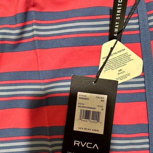 RVCA‎ Mens Size 29 Retro Pink Blue Striped Stretch 20” Board Shorts Swim NWT - Picture 9 of 13